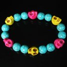 Turquoise Yellow Hot Pink Skull Beads Baby Blue Veins Ball Beads Stretch Bracelet ZZ270