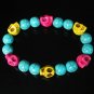Turquoise Yellow Hot Pink Skull Beads Baby Blue Veins Ball Beads Stretch Bracelet ZZ270