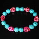 Turquoise Hot Pink Skull Beads Baby Blue Veins Ball Beads Stretch Bracelet for Men Women ZZ271