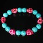 Turquoise Hot Pink Skull Beads Baby Blue Veins Ball Beads Stretch Bracelet for Men Women ZZ271