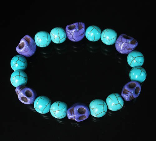 Turquoise Purple Skull Beads Baby Blue Veins Ball Beads Stretch Bracelet for Men Women ZZ272