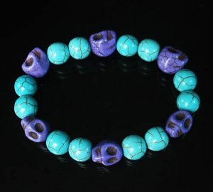 Turquoise Purple Skull Beads Baby Blue Veins Ball Beads Stretch Bracelet for Men Women ZZ272