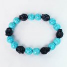 Turquoise Black Skull Beads Baby Blue Veins Ball Beads Stretch Bracelet for Men Women ZZ274