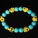 Turquoise Yellow Skull Beads Baby Blue Veins Ball Beads Stretch Bracelet for Men Women ZZ275
