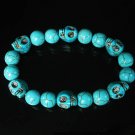 Turquoise Baby Blue Skull Beads Baby Blue Veins Ball Beads Stretch Bracelet ZZ276