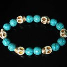 Turquoise White Skull Beads Baby Blue Veins Ball Beads Stretch Bracelet for Men Women ZZ278