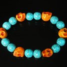 Turquoise Orange Skull Beads Baby Blue Veins Ball Beads Stretch Bracelet for Men Women ZZ279