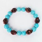 Turquoise Brown Skull Beads Baby Blue Veins Ball Beads Stretch Bracelet for Men Women ZZ280