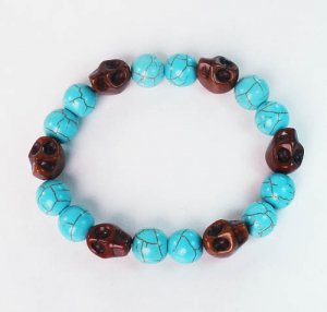 Turquoise Brown Skull Beads Baby Blue Veins Ball Beads Stretch Bracelet for Men Women ZZ280