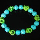 Turquoise Green Skull Beads Baby Blue Veins Ball Beads Stretch Bracelet for Men Women ZZ281