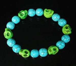 Turquoise Green Skull Beads Baby Blue Veins Ball Beads Stretch Bracelet for Men Women ZZ281