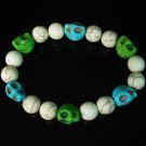 Turquoise Baby Blue Green Skull Beads White Veins Ball Beads Stretch Bracelet ZZ282
