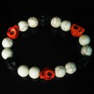 Turquoise Black Red Skull Beads White Veins Ball Beads Stretch Bracelet for Men Women ZZ283