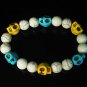 Turquoise Baby Blue Yellow Skull Beads White Veins Ball Beads Stretch Bracelet ZZ284
