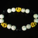 Turquoise Black Yellow Skull Beads White Veins Ball Beads Stretch Bracelet for Men Women ZZ285