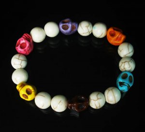 Turquoise Colorful Skull Beads White Veins Ball Beads Stretch Bracelet for Men Women ZZ288