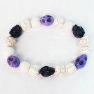 Turquoise Purple Black Skull Beads White Veins Ball Beads Stretch Bracelet for Men Women ZZ289