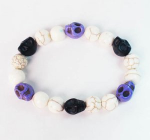 Turquoise Purple Black Skull Beads White Veins Ball Beads Stretch Bracelet for Men Women ZZ289