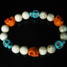 Turquoise Baby Blue Orange Skull Beads White Veins Ball Beads Stretch Bracelet ZZ291