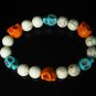Turquoise Baby Blue Orange Skull Beads White Veins Ball Beads Stretch Bracelet ZZ291