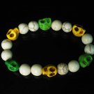 Turquoise Green Yellow Skull Beads White Veins Ball Beads Stretch Bracelet for Men Women ZZ292
