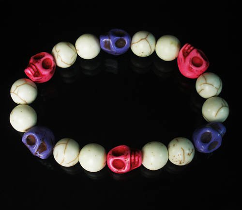 Turquoise Colorful Hot Pink Purple Skull Beads White Veins Ball Beads Stretch Bracelet ZZ293
