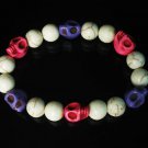 Turquoise Colorful Hot Pink Purple Skull Beads White Veins Ball Beads Stretch Bracelet ZZ293