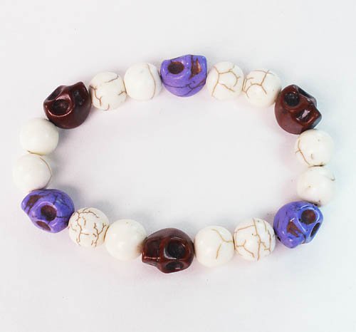 Turquoise Colorful Brown Purple Skull Beads White Veins Ball Beads Stretch Bracelet ZZ294