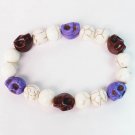 Turquoise Colorful Brown Purple Skull Beads White Veins Ball Beads Stretch Bracelet ZZ294