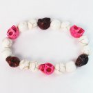 Turquoise Colorful Hot Pink Brown Skull Beads White Veins Ball Beads Stretch Bracelet ZZ296
