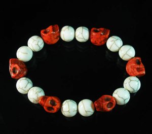 Turquoise Colorful Red Skull Beads White Veins Ball Beads Stretch Bracelet ZZ297