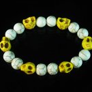 Turquoise Colorful Yellow Skull Beads White Veins Ball Beads Stretch Bracelet ZZ298