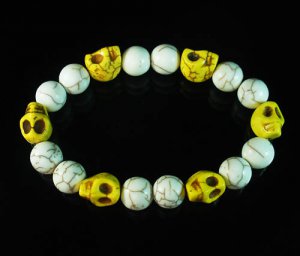 Turquoise Colorful Yellow Skull Beads White Veins Ball Beads Stretch Bracelet ZZ298