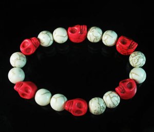 Turquoise Colorful Red Purple Skull Beads White Veins Ball Beads Stretch Bracelet ZZ299