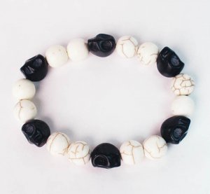 Turquoise Colorful Black Skull Beads White Veins Ball Beads Stretch Bracelet ZZ2101