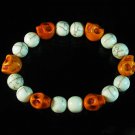 Turquoise Colorful Orange Skull Beads White Veins Ball Beads Stretch Bracelet ZZ2102