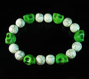 Turquoise Colorful Green Skull Beads White Veins Ball Beads Stretch Bracelet ZZ2104