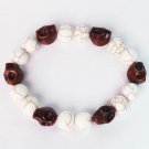 Turquoise Colorful Brown Skull Beads White Veins Ball Beads Stretch Bracelet ZZ2105