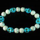 Turquoise Colorful Baby Blue Skull Beads White Veins Ball Beads Stretch Bracelet ZZ2106