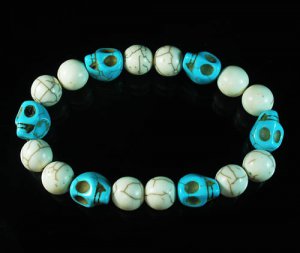 Turquoise Colorful Baby Blue Skull Beads White Veins Ball Beads Stretch Bracelet ZZ2106