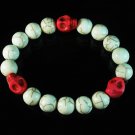 Turquoise Colorful Red Skull Beads White Veins Ball Beads Stretch Bracelet ZZ2109