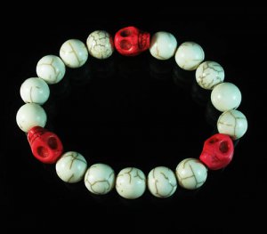 Turquoise Colorful Red Skull Beads White Veins Ball Beads Stretch Bracelet ZZ2109