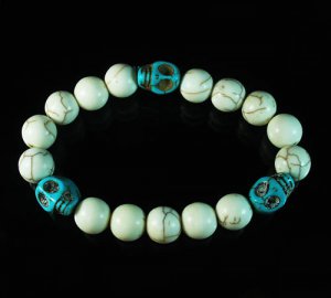 Turquoise Colorful Baby Blue Skull Beads White Veins Ball Beads Stretch Bracelet ZZ2110