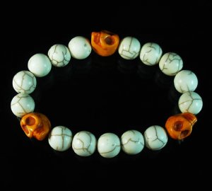 Turquoise Colorful Orange Skull Beads White Veins Ball Beads Stretch Bracelet ZZ2111