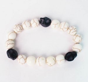 Turquoise Colorful Black Skull Beads White Veins Ball Beads Stretch Bracelet for Men Women ZZ2112