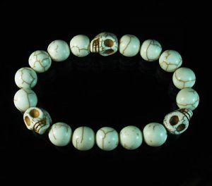 Turquoise Colorful White Skull Beads White Veins Ball Beads Stretch Bracelet ZZ2113