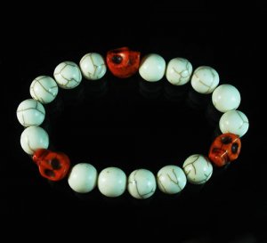 Turquoise Colorful Red Skull Beads White Veins Ball Beads Stretch Bracelet ZZ2114