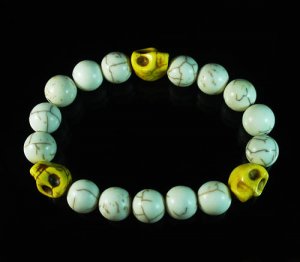 Turquoise Colorful Yellow Skull Beads White Veins Ball Beads Stretch Bracelet ZZ2115