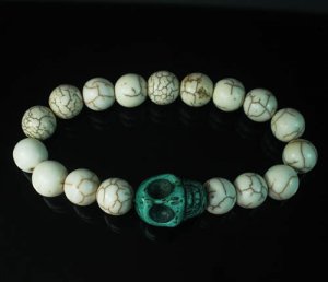 Turquoise Colorful Green Skull Beads White Veins Ball Beads Stretch Bracelet ZZ2128