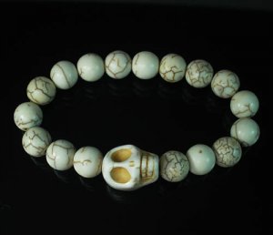 Turquoise Colorful White Skull Beads White Veins Ball Beads Stretch Bracelet ZZ2129